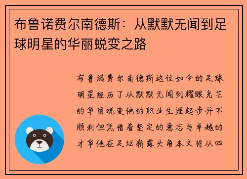 布鲁诺费尔南德斯：从默默无闻到足球明星的华丽蜕变之路