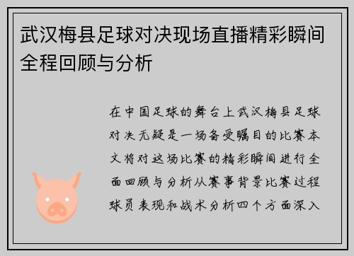 武汉梅县足球对决现场直播精彩瞬间全程回顾与分析