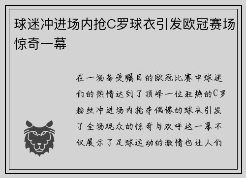 球迷冲进场内抢C罗球衣引发欧冠赛场惊奇一幕