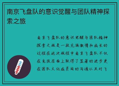 南京飞盘队的意识觉醒与团队精神探索之旅